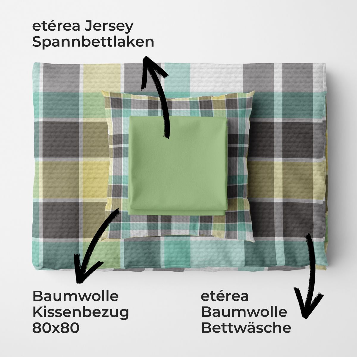 etérea Sommer Set Starterpaket Bettwäsche Spannbettlaken Kari Grün 135x200 + 140x200