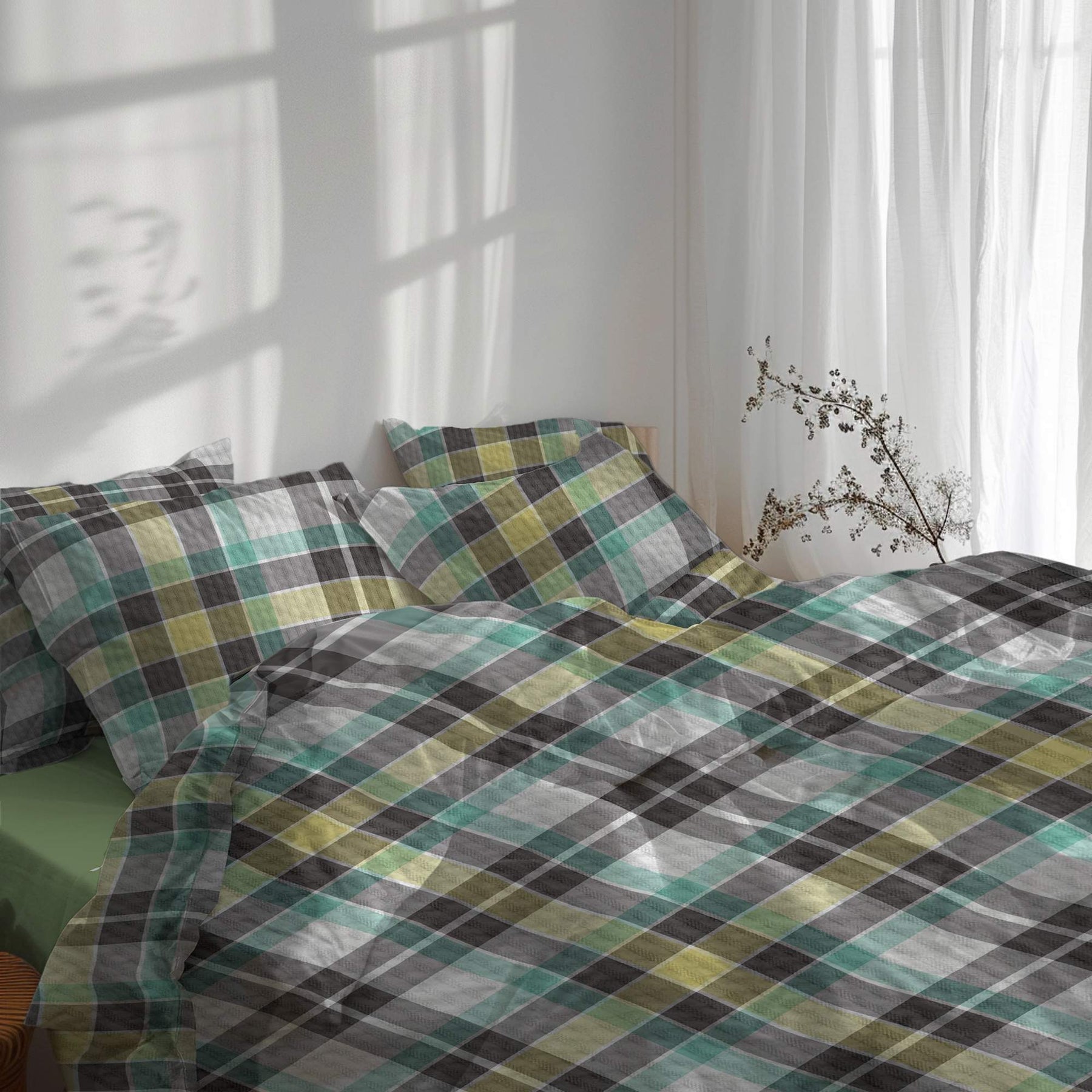 etérea Sommer Set Starterpaket Bettwäsche Spannbettlaken Kari Grün 155x220 + 140x200