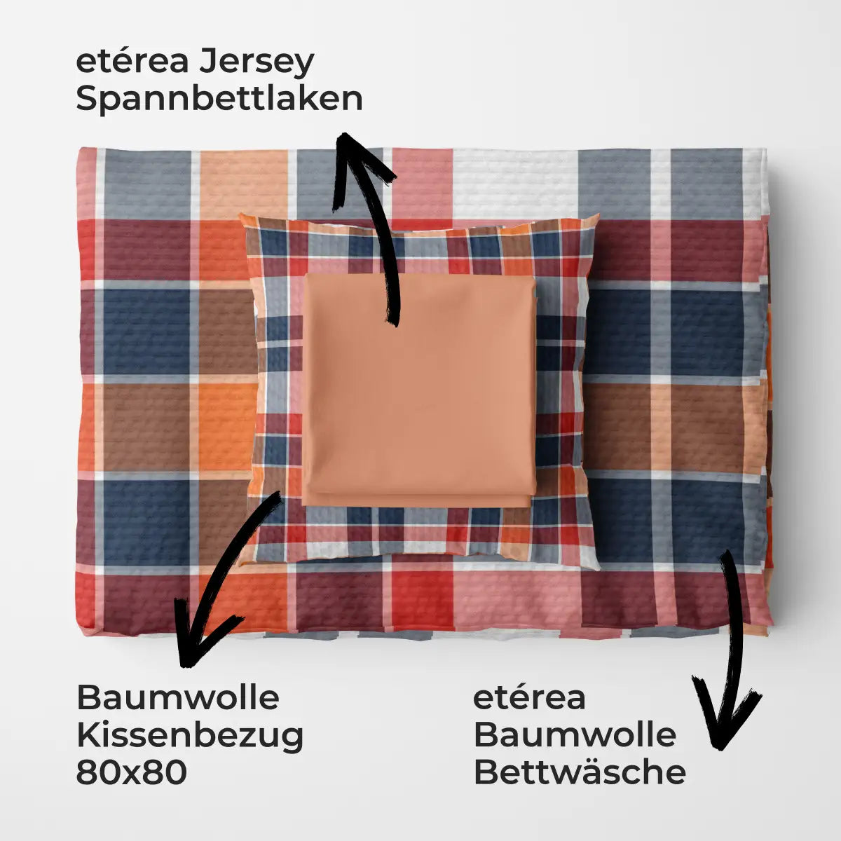 etérea Sommer Set Seersucker Bettwäsche Kari Orange mit Spannbettlaken