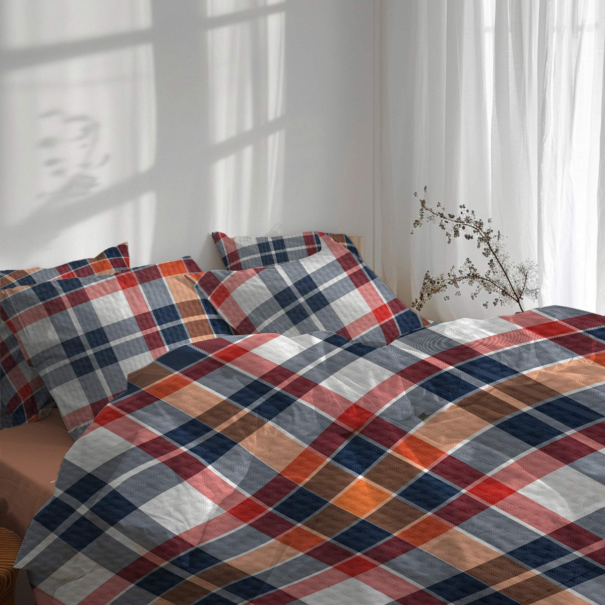 etérea Sommer Set Seersucker Bettwäsche Kari Orange mit Spannbettlaken