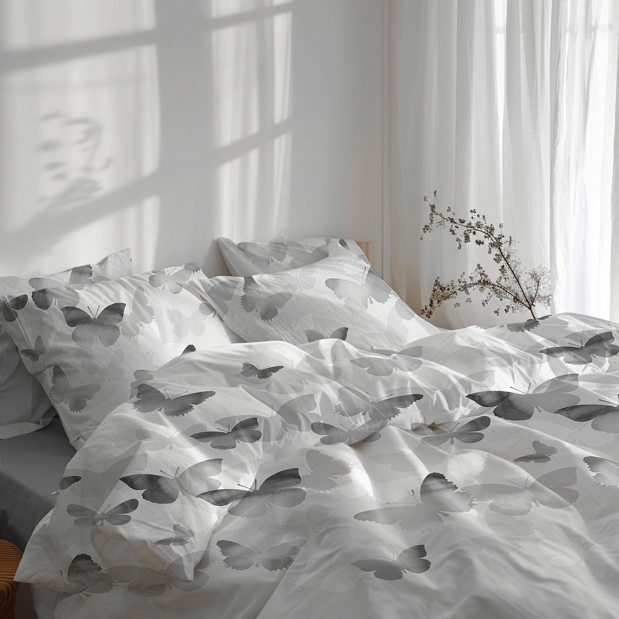 etérea Premium Mako-Satin Bundle Lilu Grau Bettwäsche + Spannbettlaken 135x200 + 140x200