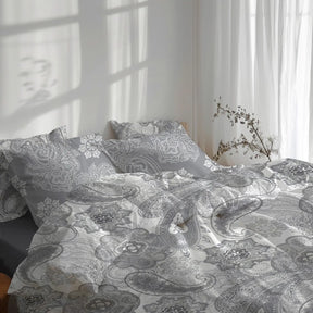 etérea Premium Mako-Satin Bundle Florina Grau Bettwäsche + Spannbettlaken