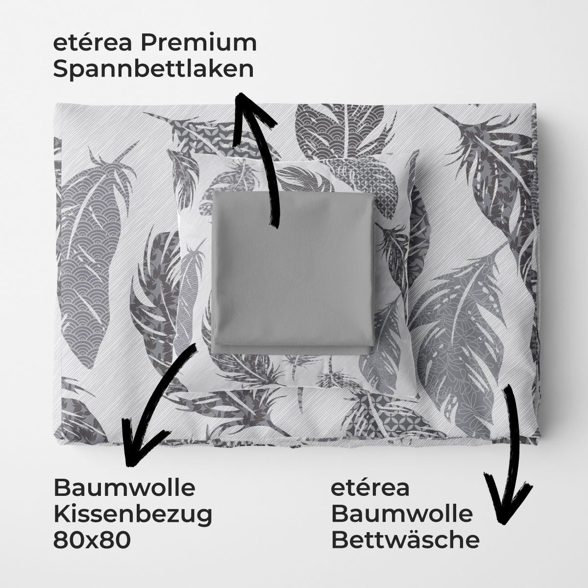 etérea Premium Bundle Philou Grau Bettwäsche + Spannbettlaken 135x200 + 100x200