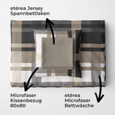 etérea Basic Starterpaket Bettwäsche Spannbettlaken Urban Check Braun 135x200 + 140x200