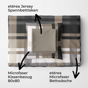 etérea Basic Starterpaket Bettwäsche Spannbettlaken Urban Check Braun 135x200 + 140x200
