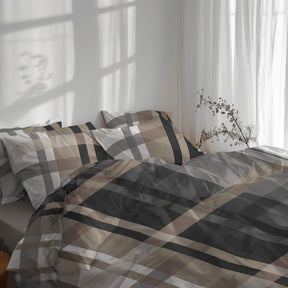 etérea Basic Starterpaket Bettwäsche Spannbettlaken Urban Check Braun 155x200 + 140x200