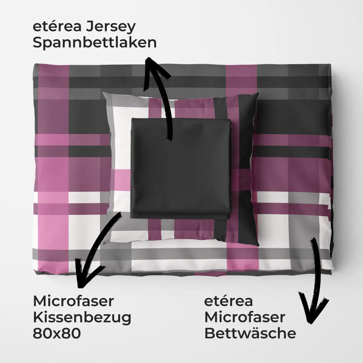 etérea Basic Starterpaket Urban Check Violett mit Spannbettlaken