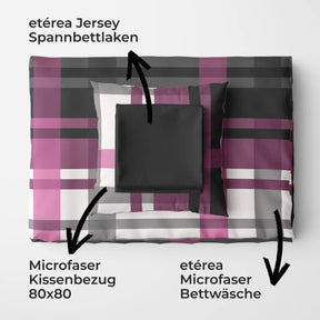 etérea Basic Starterpaket Urban Check Violett mit Spannbettlaken