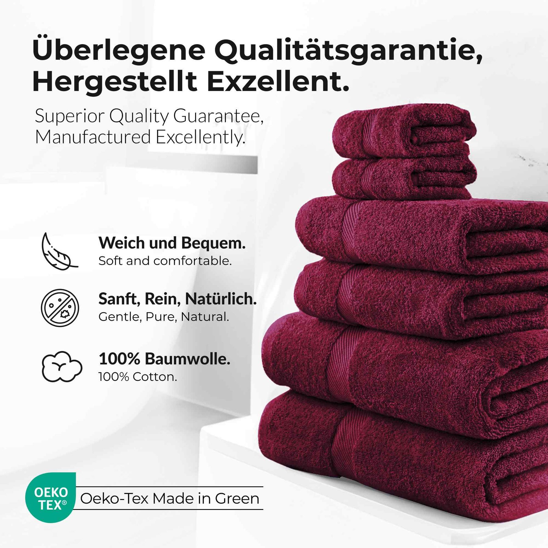 etérea Carli 6-teiliges Handtuchset II Eco Bordeaux - fix und fertig