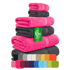 etérea Carli 6-teiliges Handtuchset II Eco Graphit - Pink - fix und fertig
