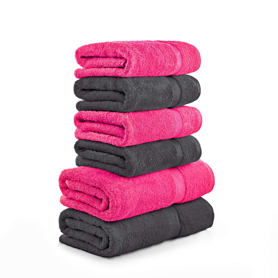 6 tlg. Dusch und Handtuch #farbe_graphit-pink