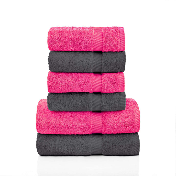 6 tlg. Dusch und Handtuch #farbe_graphit---pink