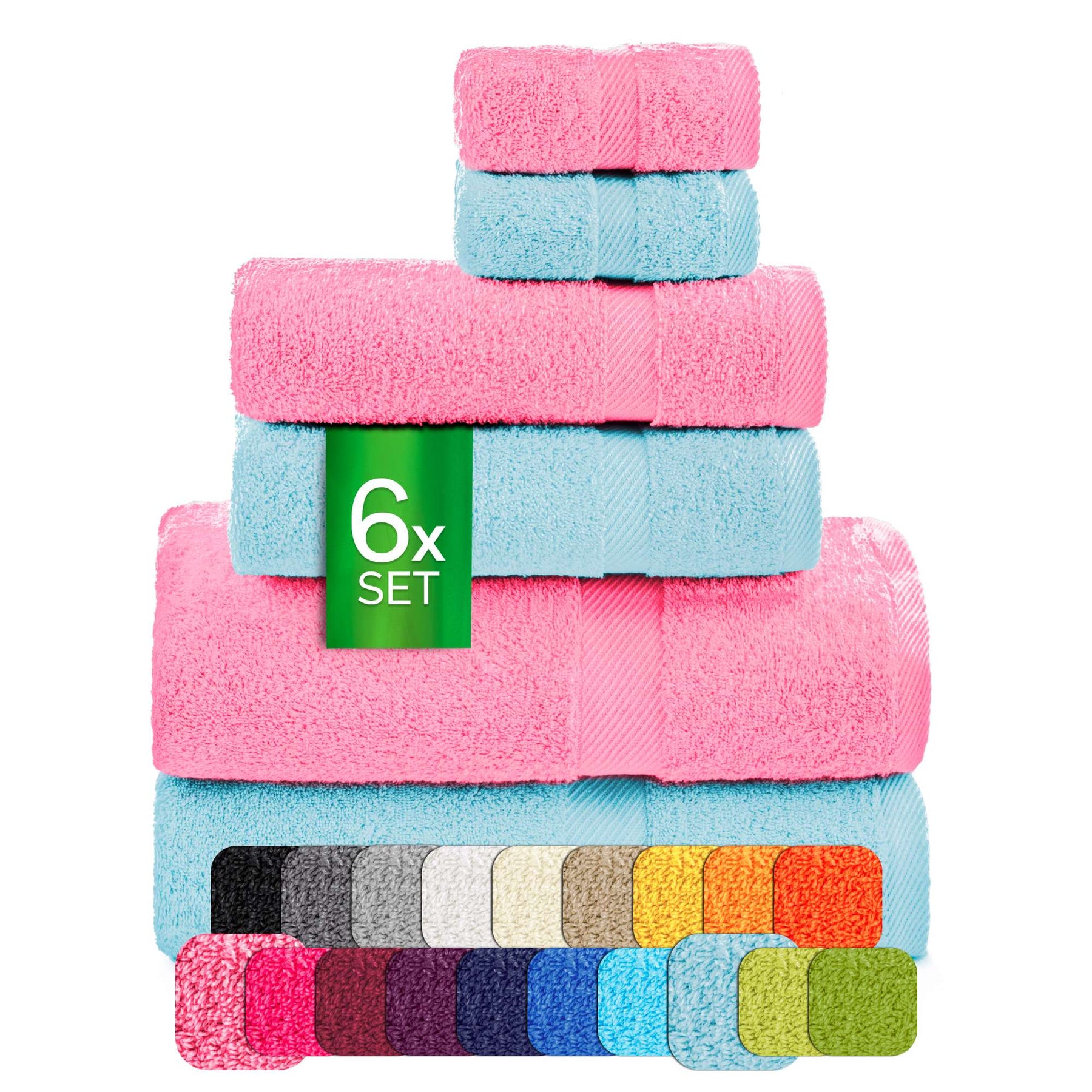 etérea Carli 6-teiliges Handtuchset II Eco Hellblau - Rosa - fix und fertig
