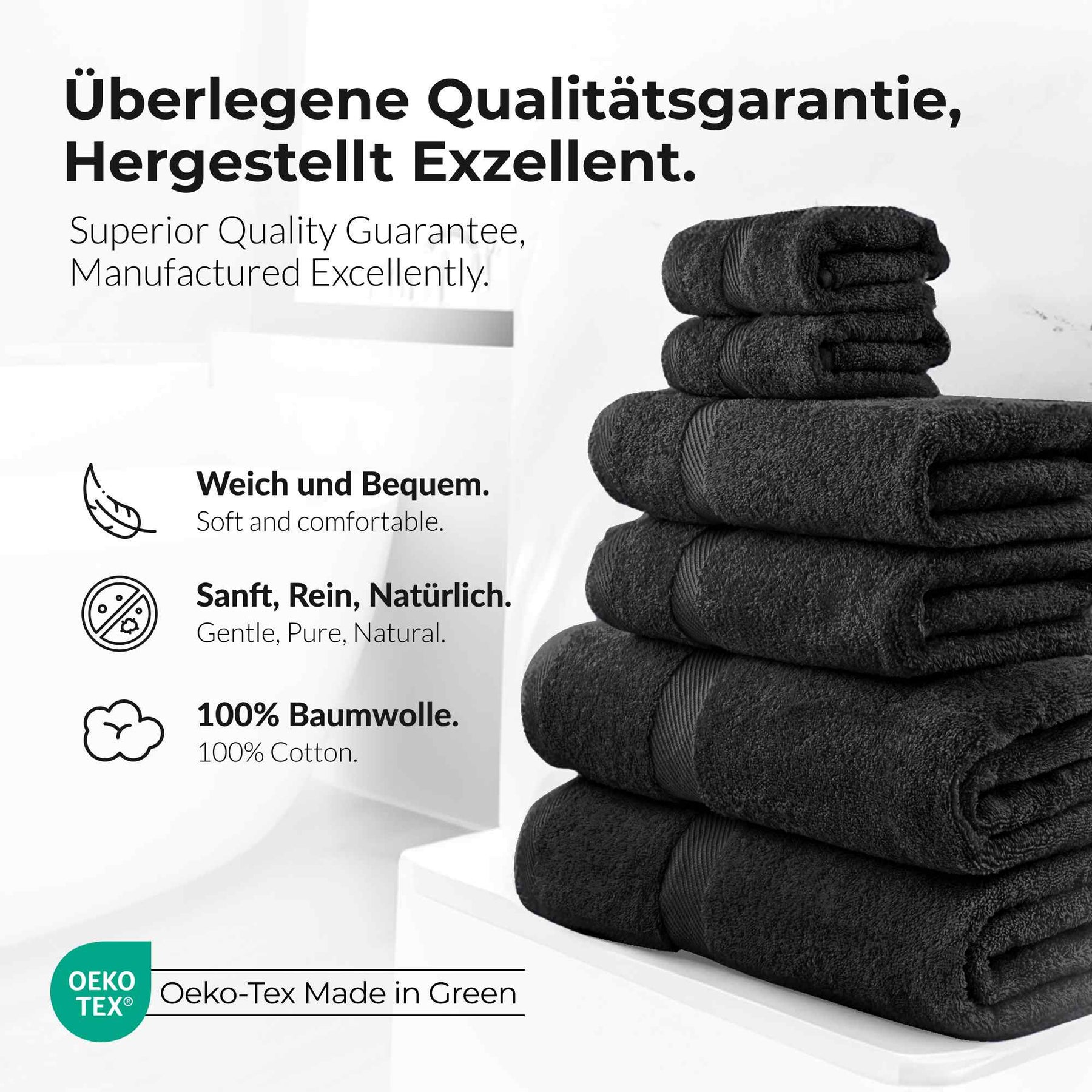 etérea Carli 6-teiliges Handtuchset II Eco Schwarz - fix und fertig