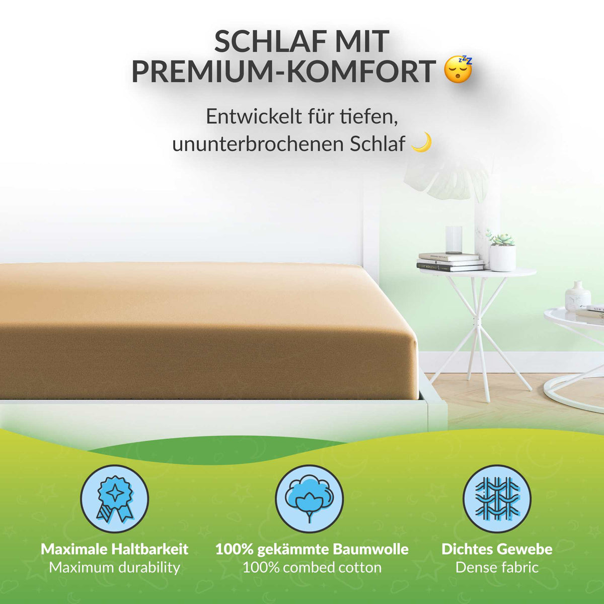 etérea Extra Jersey Spannbettlaken Beige 140x200 - 160x220 cm