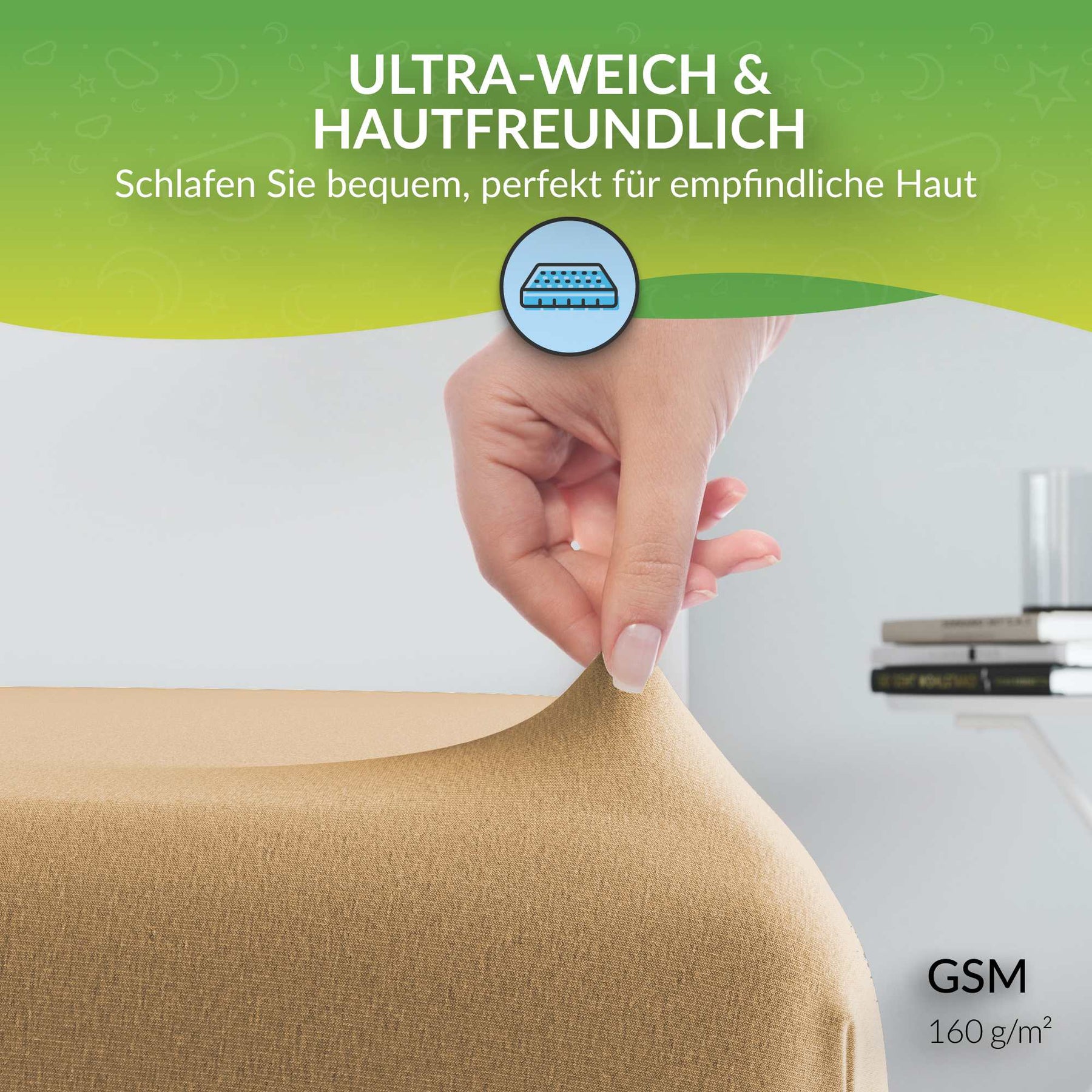 etérea Extra Jersey Spannbettlaken Beige 140x200 - 160x220 cm