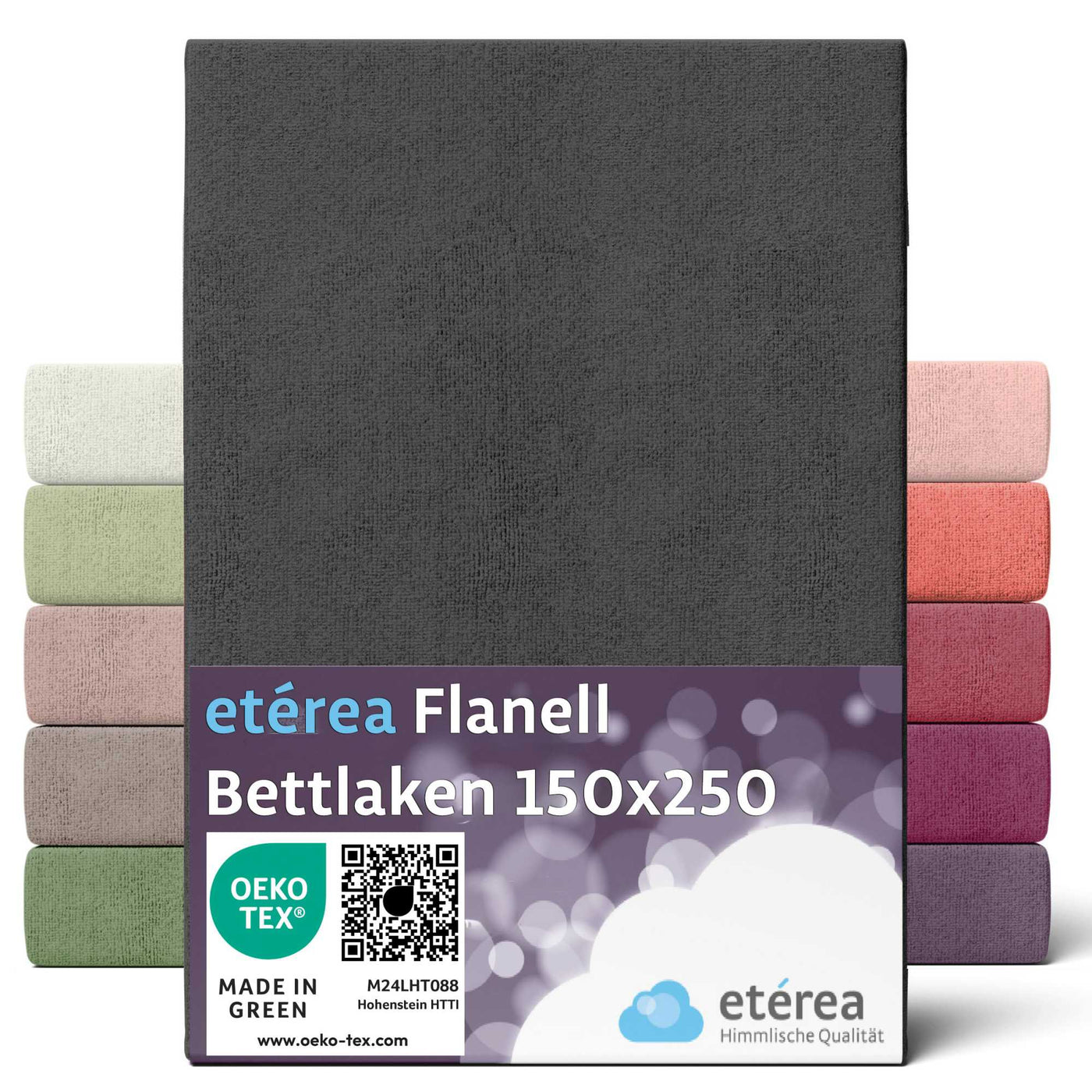 etérea Flanell Spannbettlaken 150x250 cm #farbe_schwarz