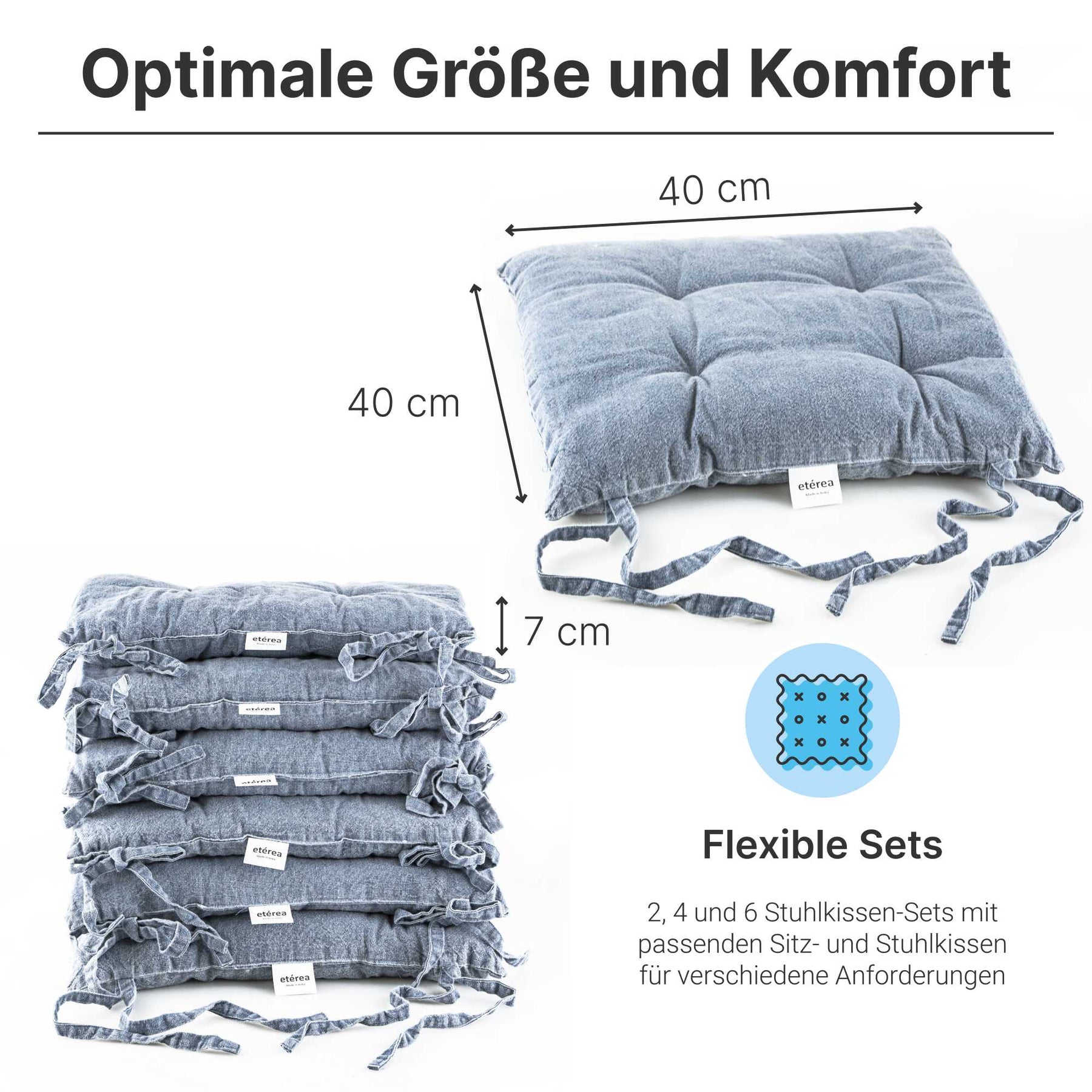 etérea Sitzkissen Stuhlkissen Hilda 40x40cm - Denim-Optik