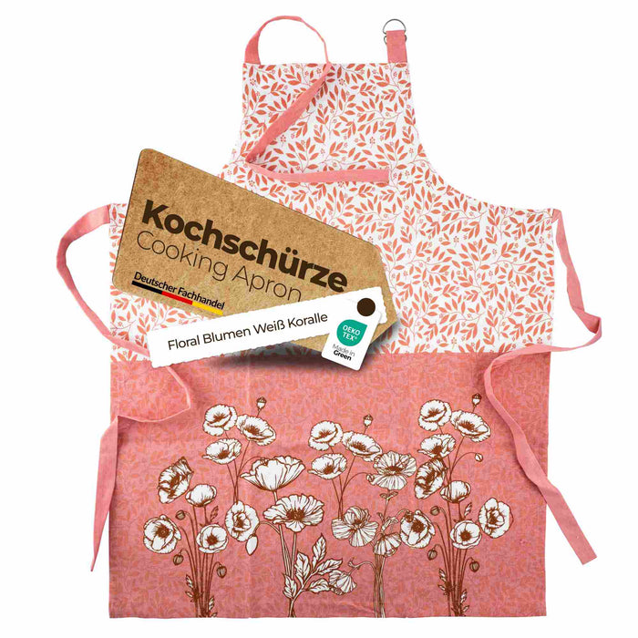 Sterzbachs Kochschürze Floral Blumen Weiß Koralle