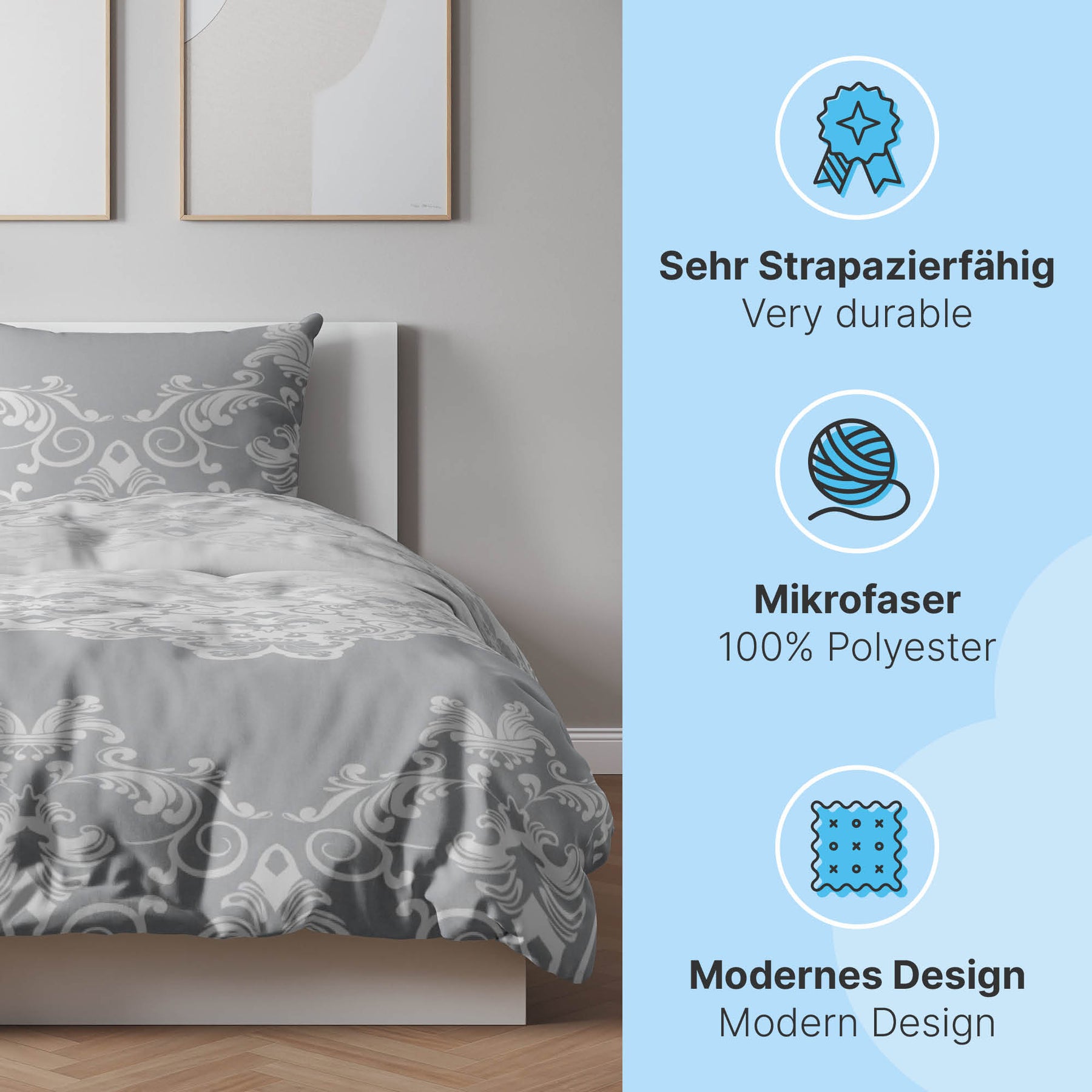 etérea Microfaser Bettwäsche Emma Ornamente Silber und Türkis