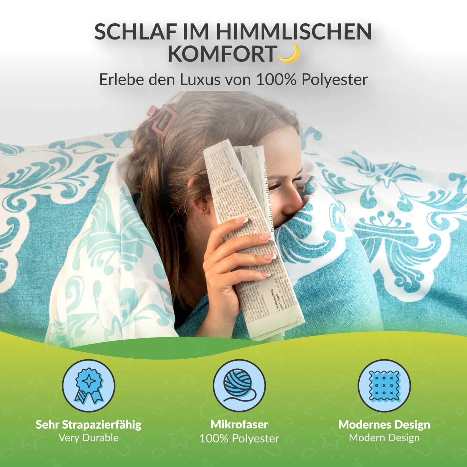 etérea Microfaser Bettwäsche Emma Ornamente Silber und Türkis