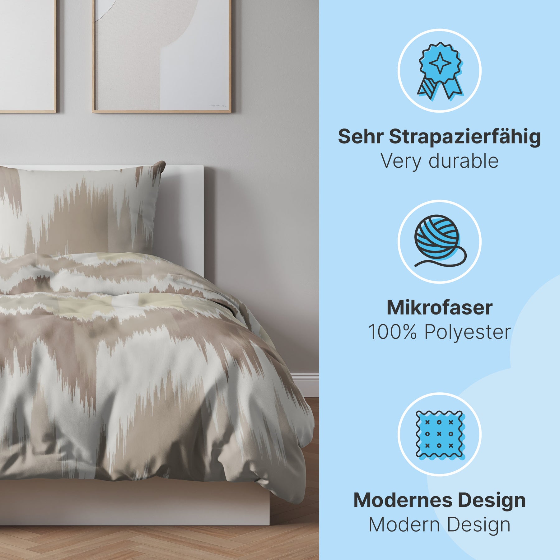 etérea Microfaser Bettwäsche Lex Blau, Opal, Mokka Creme, Schwarz