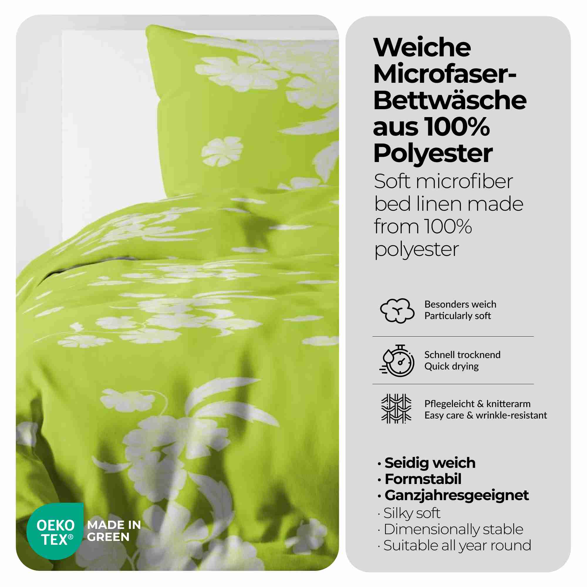 etérea Microfaser Seersucker Bettwäsche Kimi Anthrazit Grün