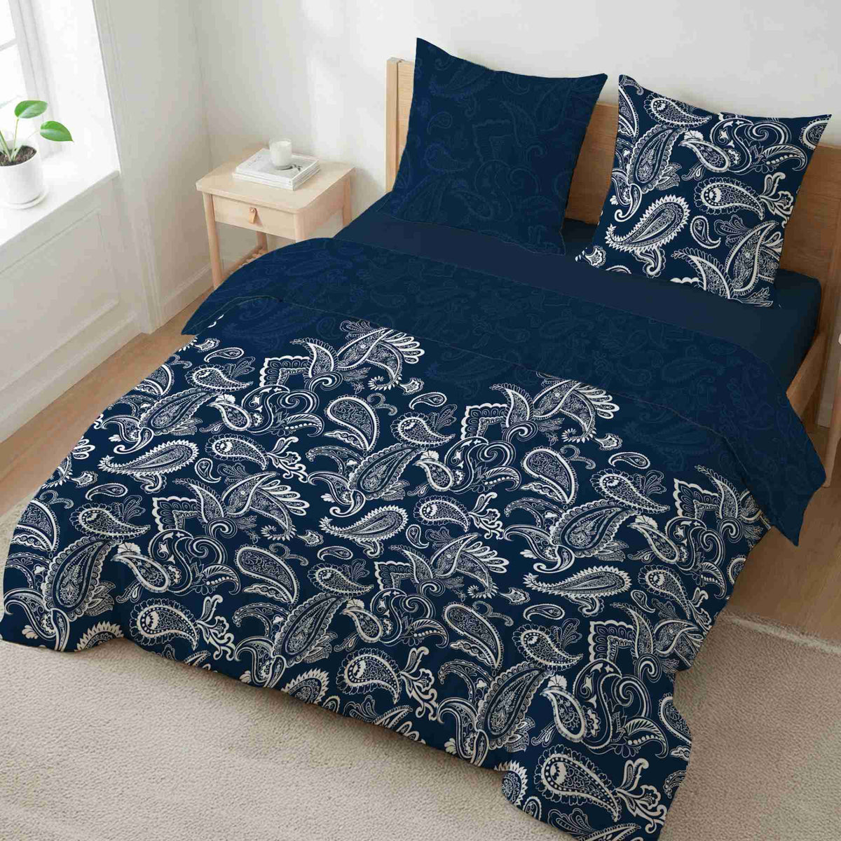etérea Microfaser Bettwäsche Paisley Life Grau, Marine und Schwarz