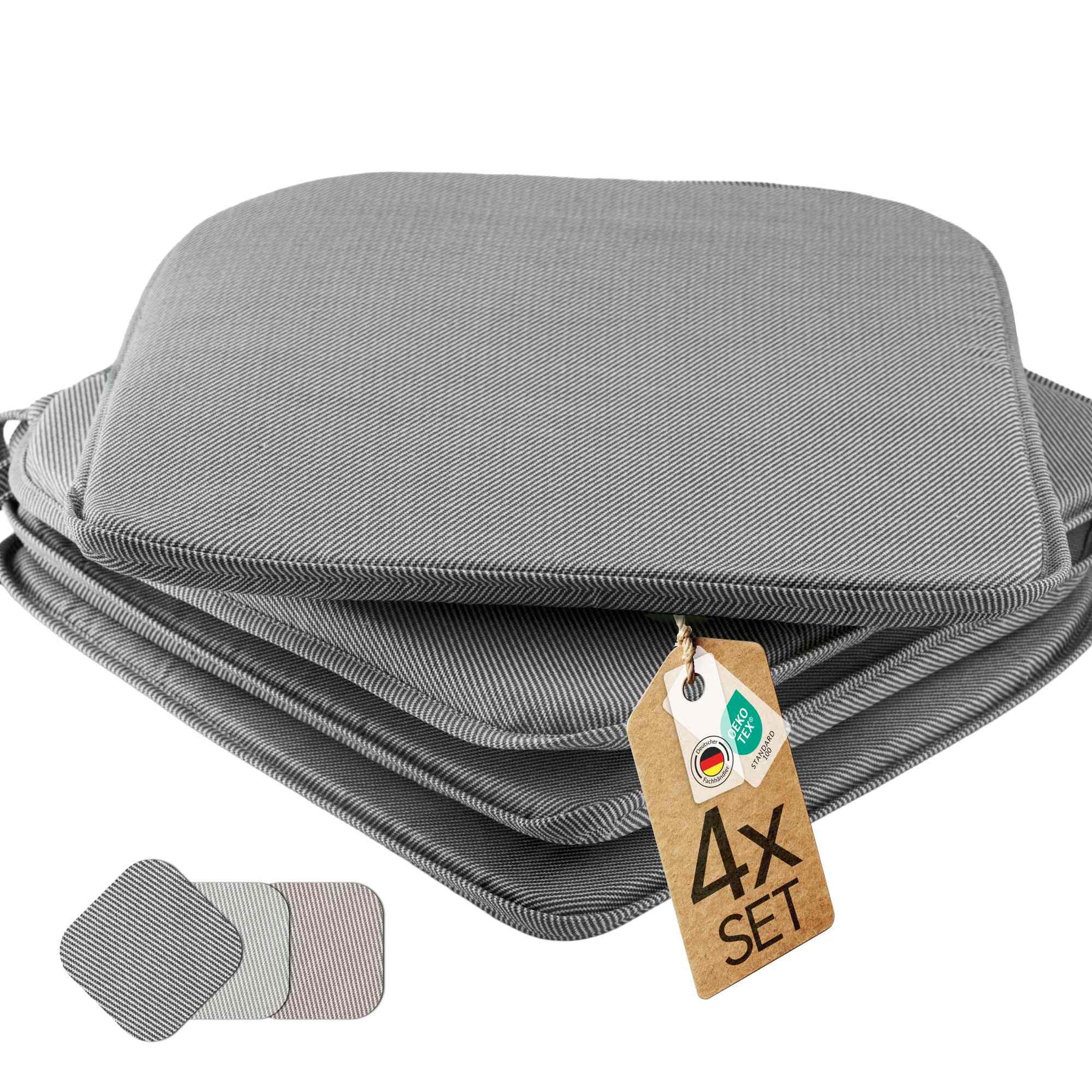 etérea Streifen Sitzkissen Stuhlkissen Indoor & Outdoor 4er Set 38x38 cm