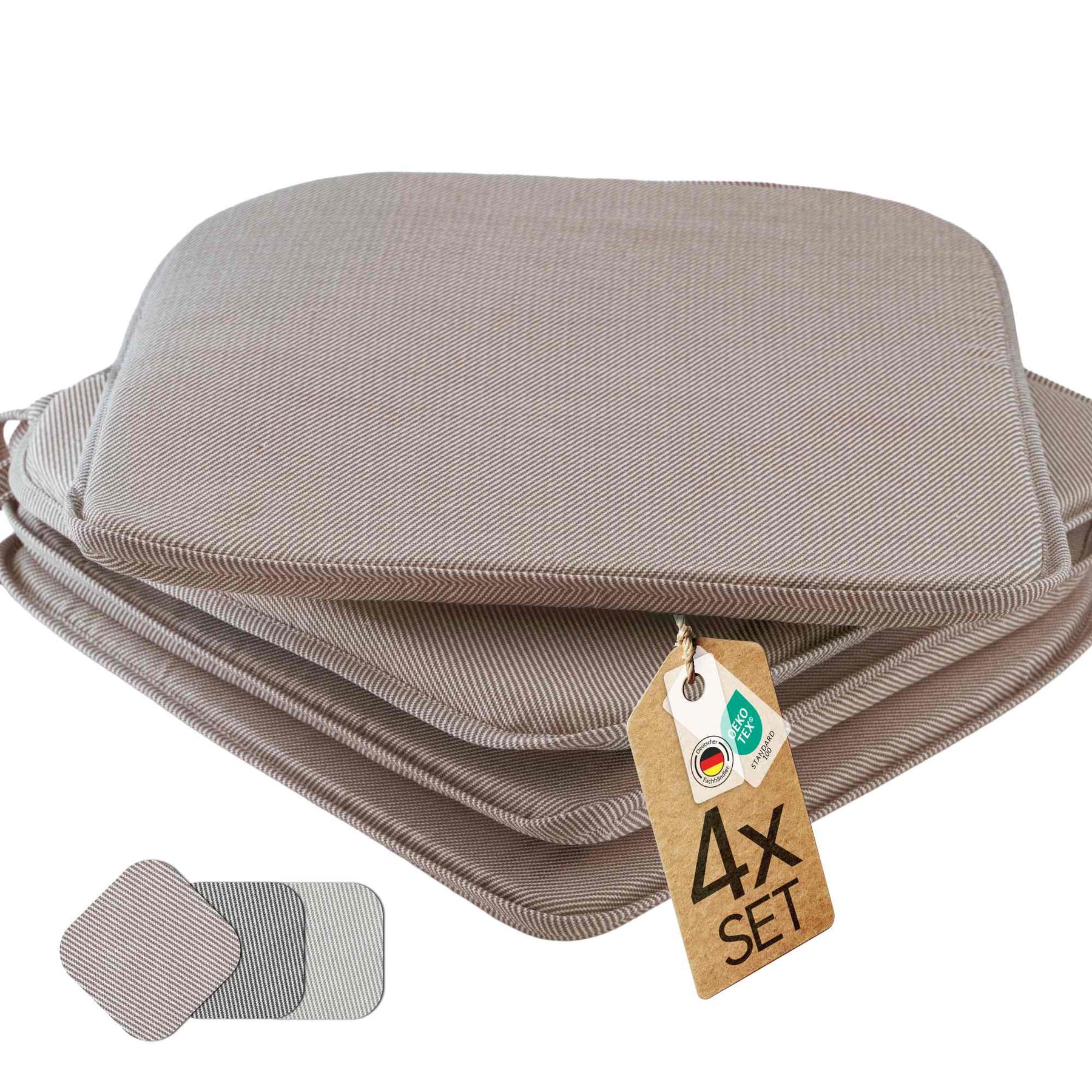 etérea Streifen Sitzkissen Stuhlkissen Indoor & Outdoor 4er Set 38x38 cm