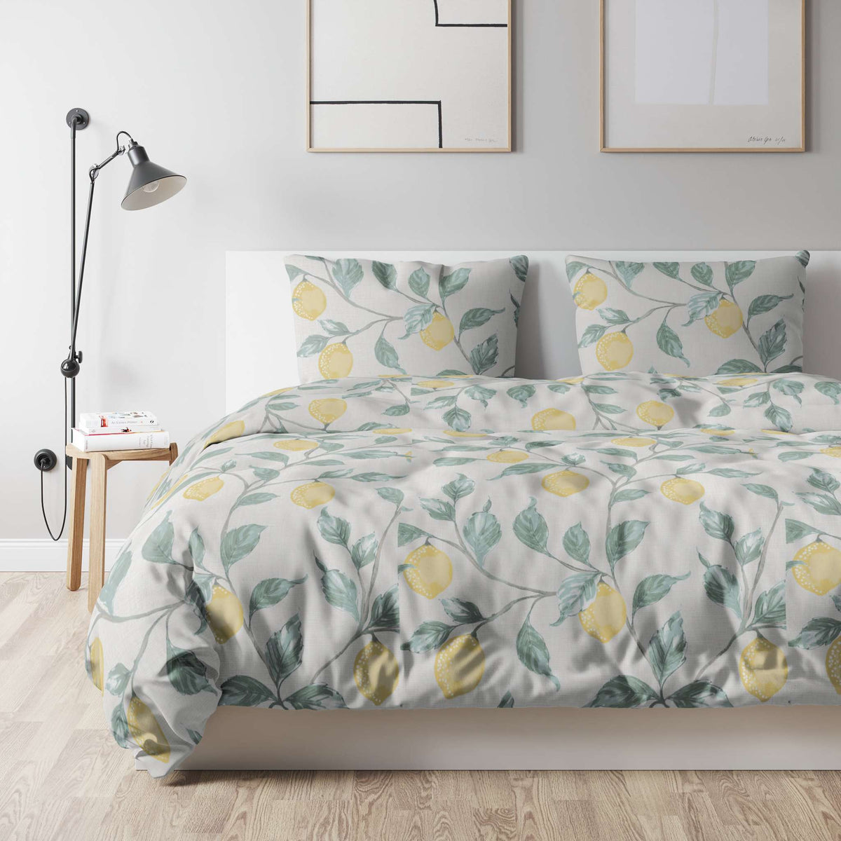 etérea Premium Bundle Lemon Weiß Bettwäsche + Spannbettlaken