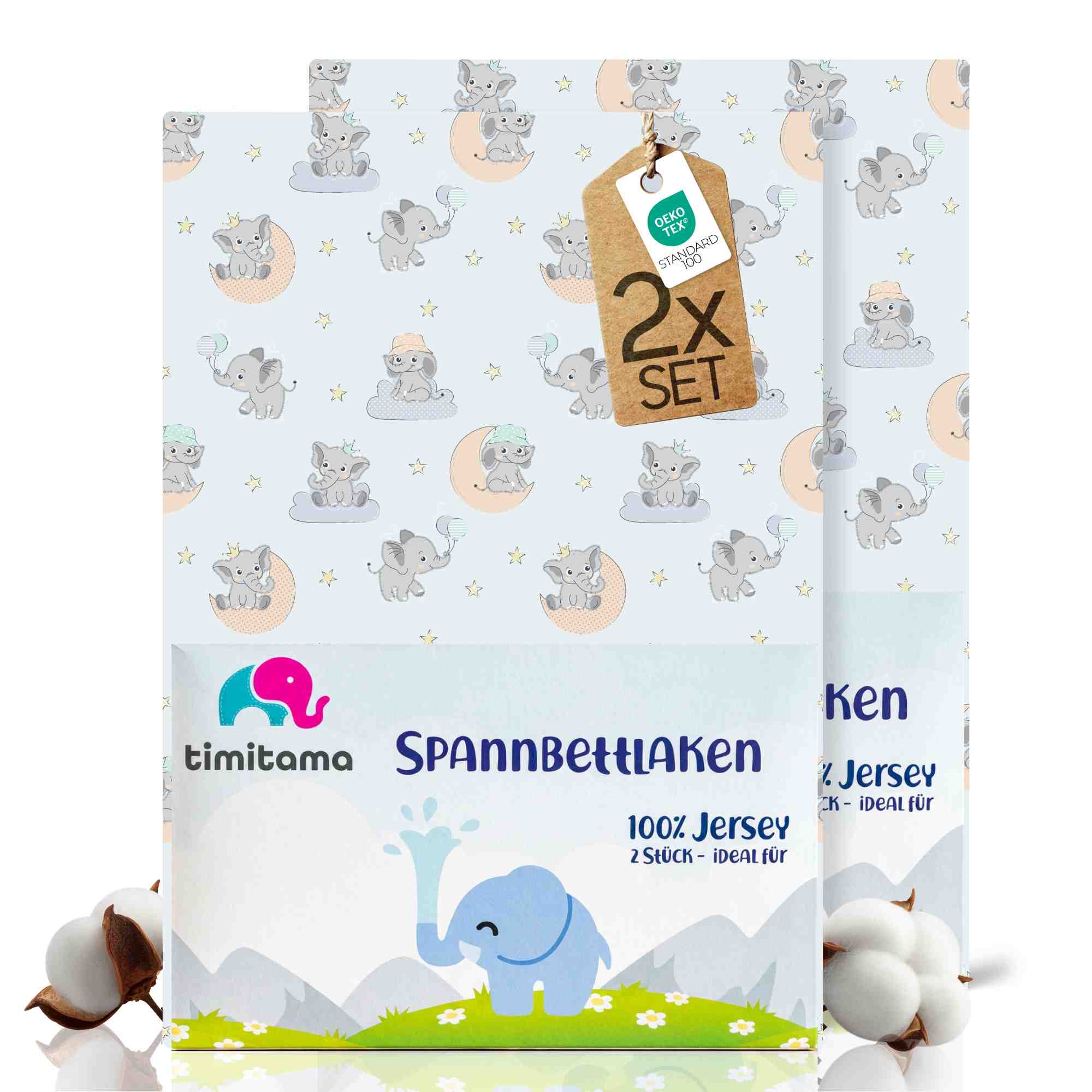 timitama Jersey Spannbettlaken - 2tlg. Set für Baby Kinder - 60x120 - 70x140 cm