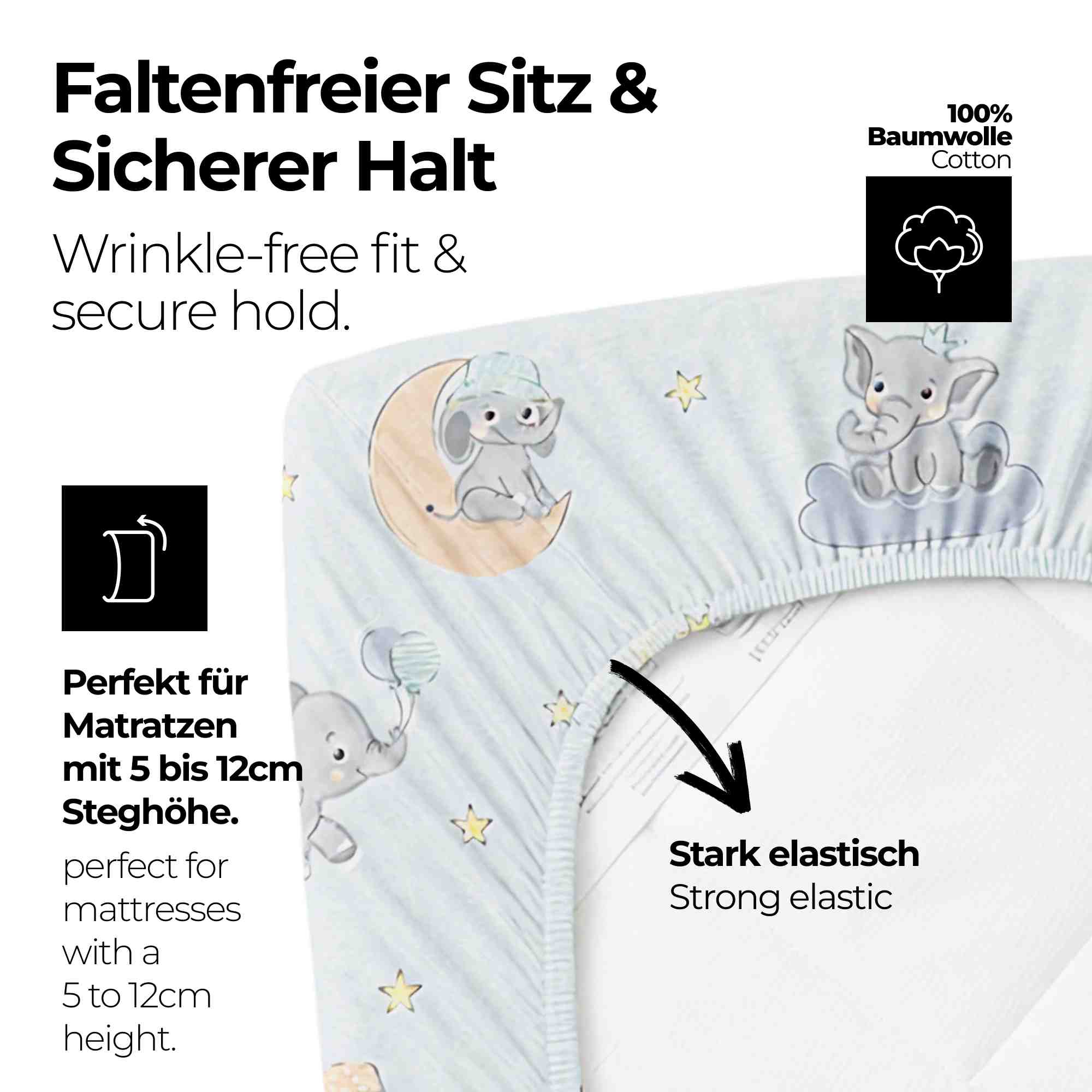 timitama Jersey Spannbettlaken - 2tlg. Set für Baby Kinder - 60x120 - 70x140 cm
