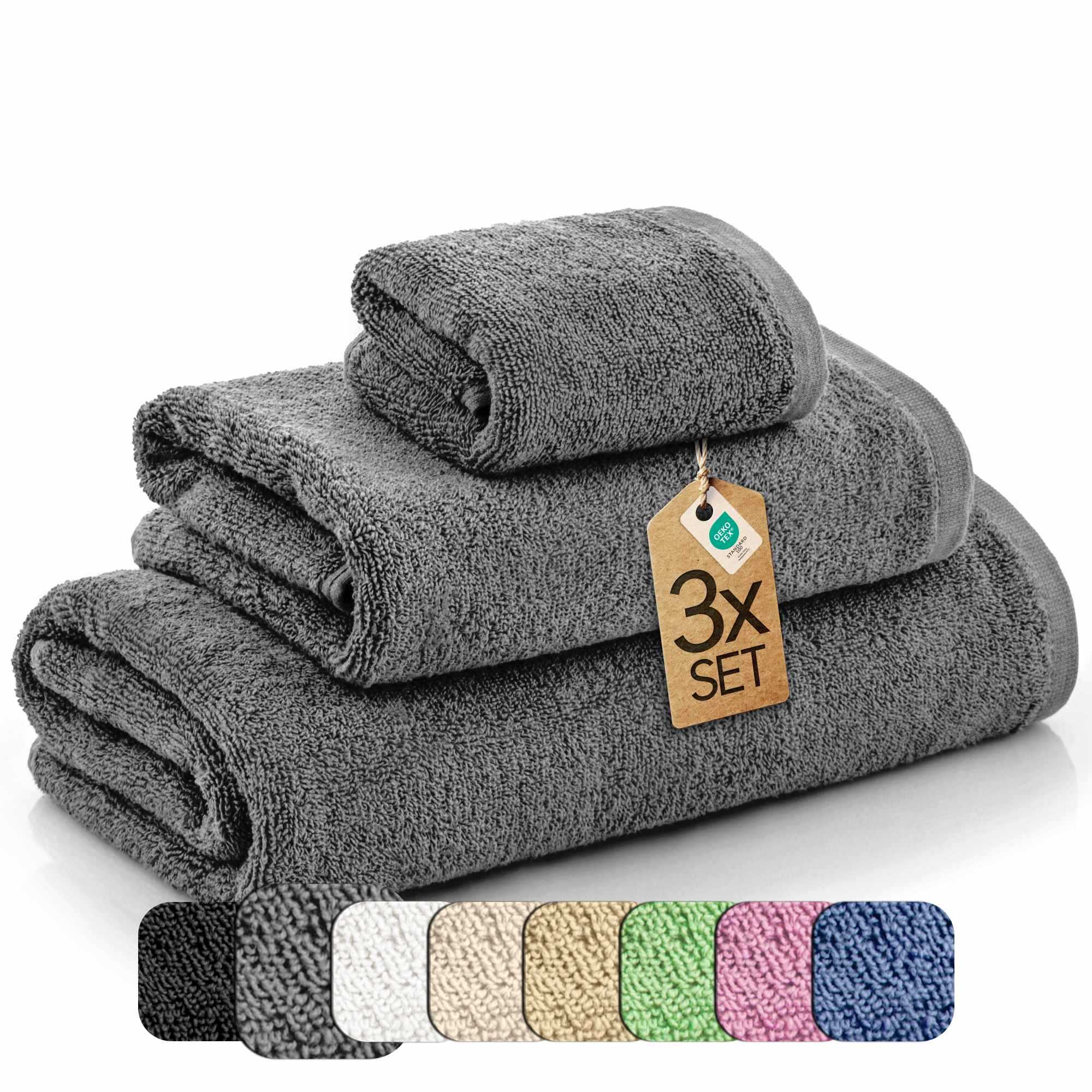 3 tlg. Baumwolle Handtuch-Set Viola alle Farben