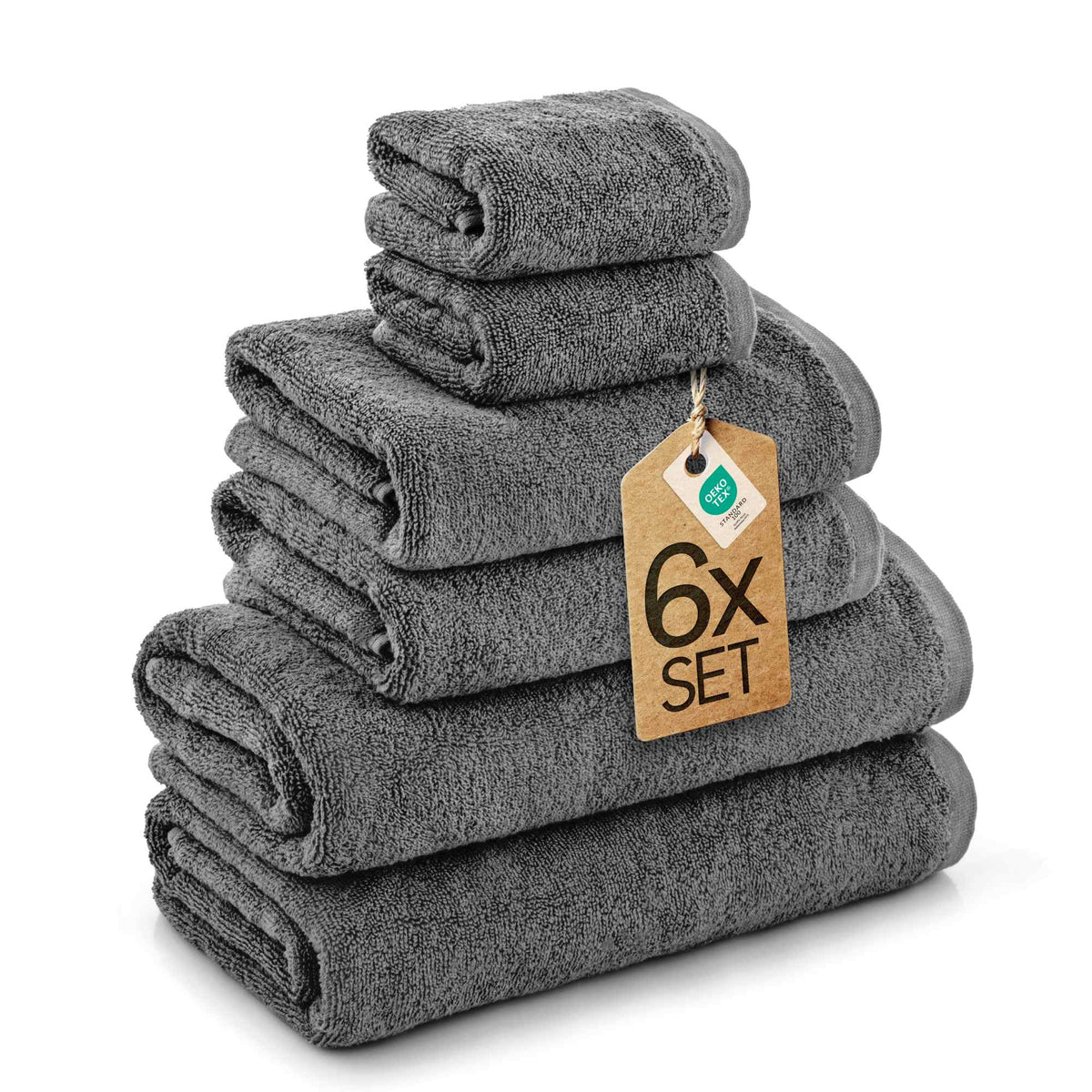 6 tlg. Baumwolle Handtuch-Set #farbe_anthrazit