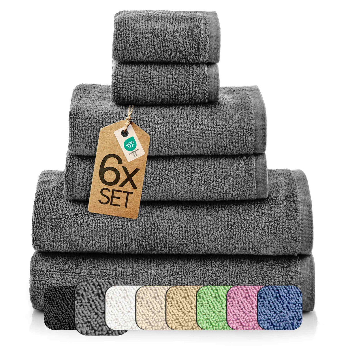 6 tlg. Baumwolle Handtuch-Set eco Viola Alle Farben