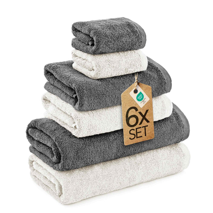 6 tlg. Baumwolle Handtuch-Set #farbe_weiss-anthrazit