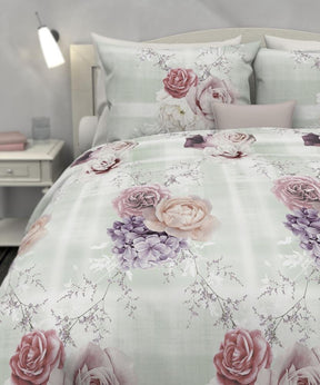 HNL Baumwoll Bettwäsche Blumen Streifen Cerise Bunt 135x200 cm + 80x80 cm