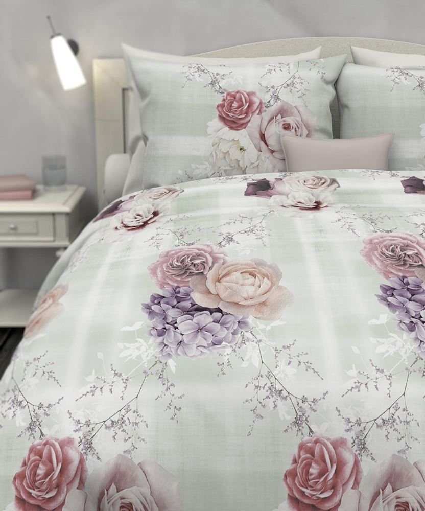 HNL Baumwoll Bettwäsche Blumen Streifen Cerise Bunt 135x200 cm + 80x80 cm