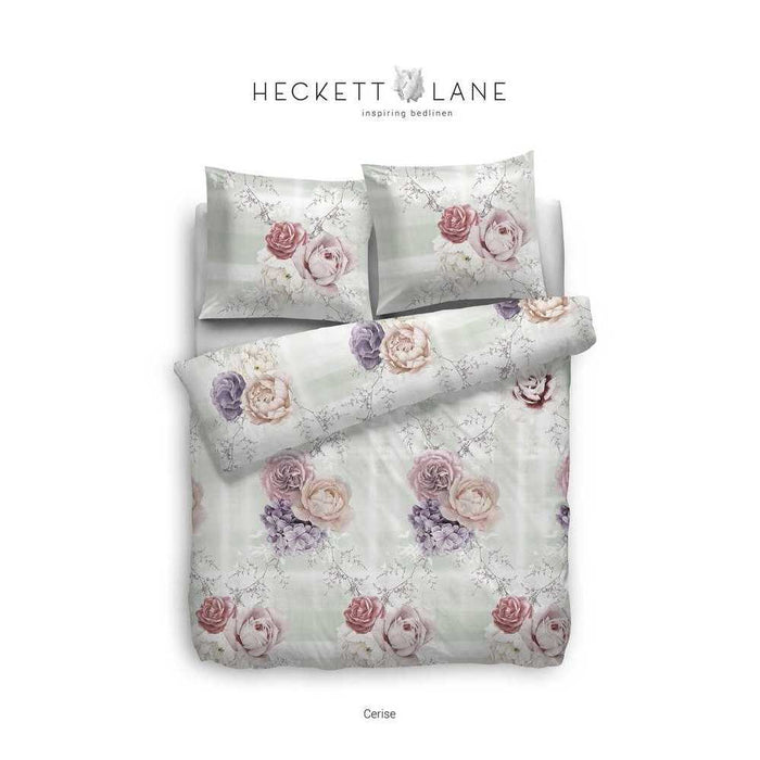HNL Baumwoll Bettwäsche Blumen Streifen Cerise Bunt 135x200 cm + 80x80 cm