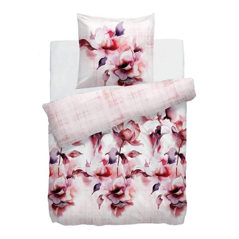 HnL Satin Bettwäsche Blumen Polly Rosa - 135x200 cm + 80x80 cm