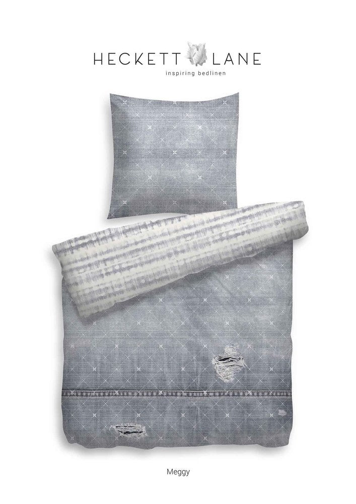 HnL Baumwolle Wende Bettwäsche Jeans Streifen Meggy Blau 135x200 cm + 80x80 cm