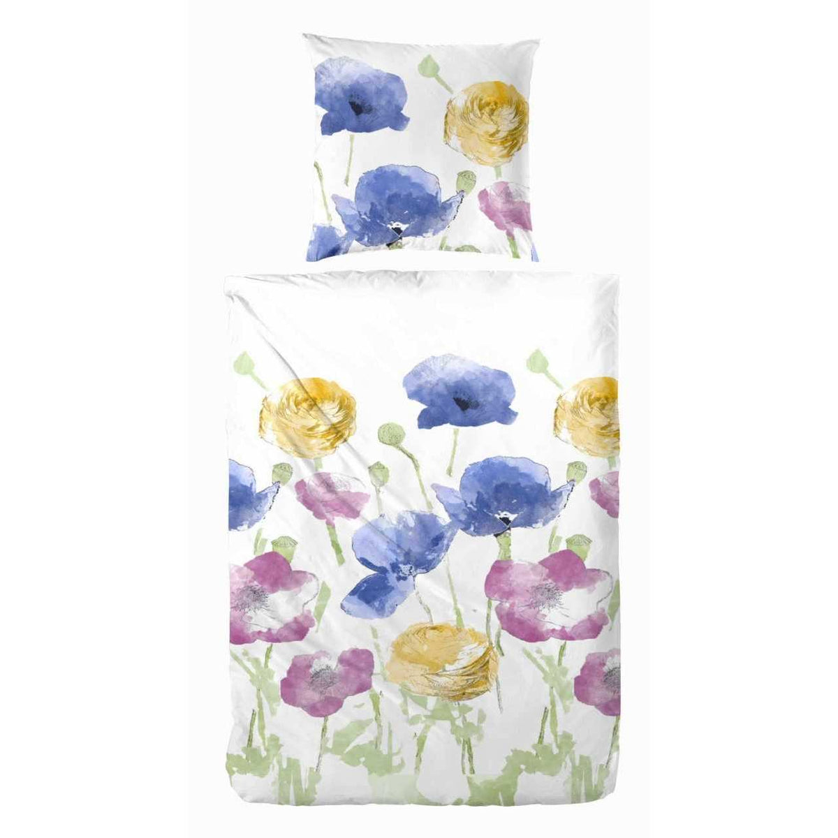 Satin Bettwäsche Blumen Weiß Blau