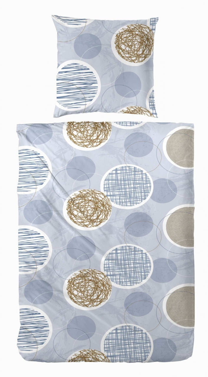 Feinbiber Bettwäsche Kreise Blau Braun 135x200 cm + 80x80 cm