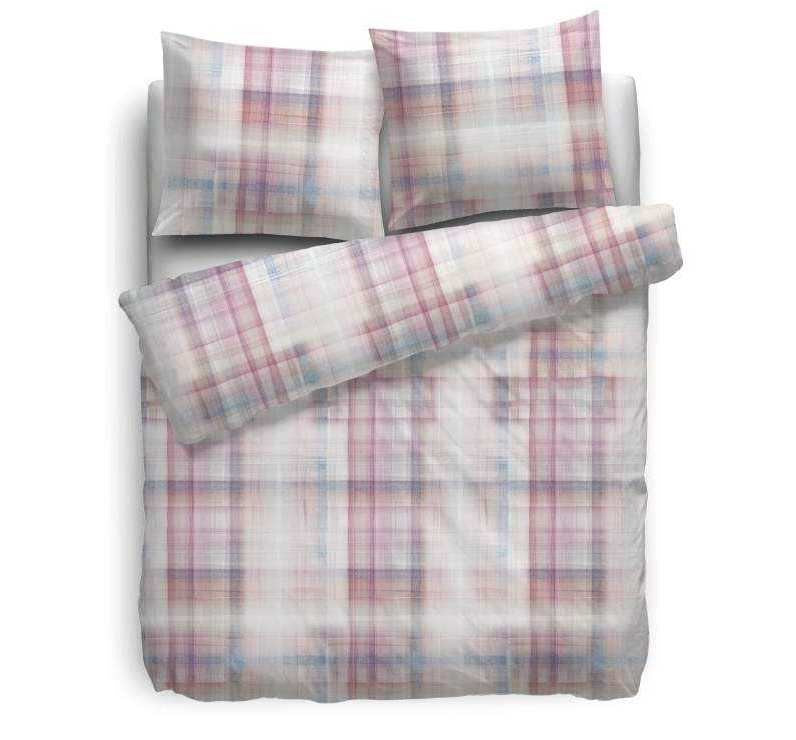 HnL Flanell Bettwäsche Kariert Streifen Rosa Lyla 135x200 cm + 80x80 cm