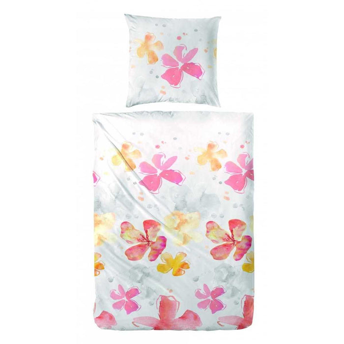 Hahn Renforce Bettwäsche Orange Rot Blumen 155x220 cm + 80x80 cm
