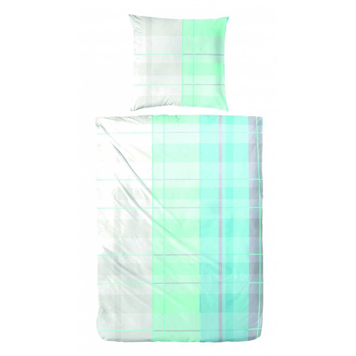 Hahn Renforce Bettwäsche Blau Grün Kariert 200x200 cm + 2Stk 80x80 cm