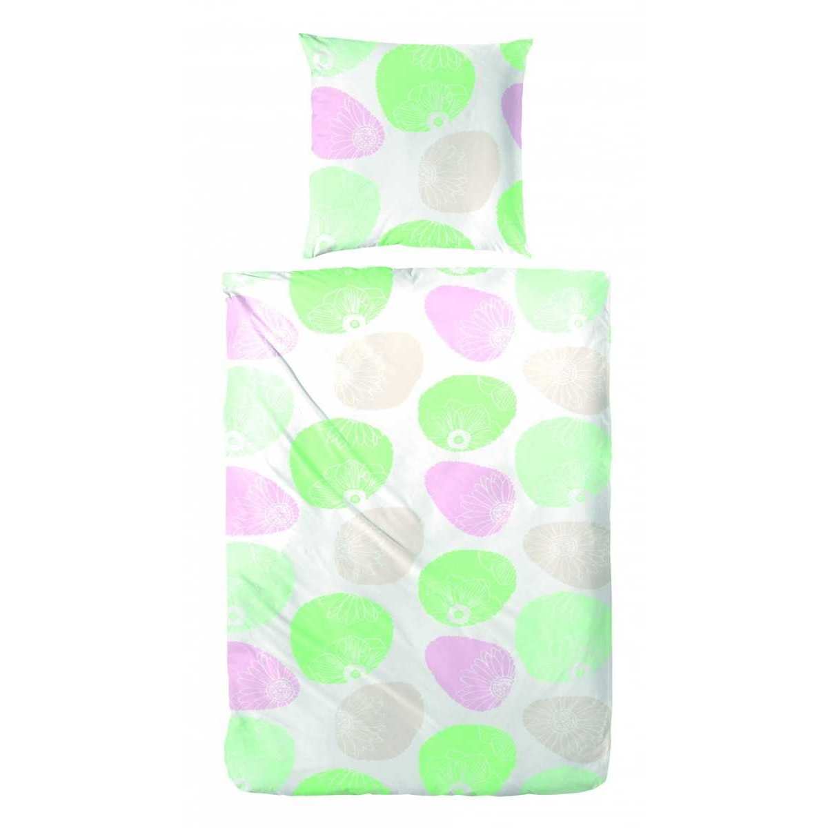 Hahn Baumwolle Seersucker Bettwäsche Grün Rosa Kreise 155x220 cm + 80x80 cm