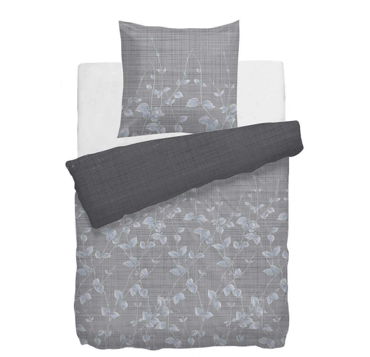 HnL Twill Baumwolle Wende Bettwäsche Blätter Grau Trosa Multi 135x200 cm + 80x80 cm