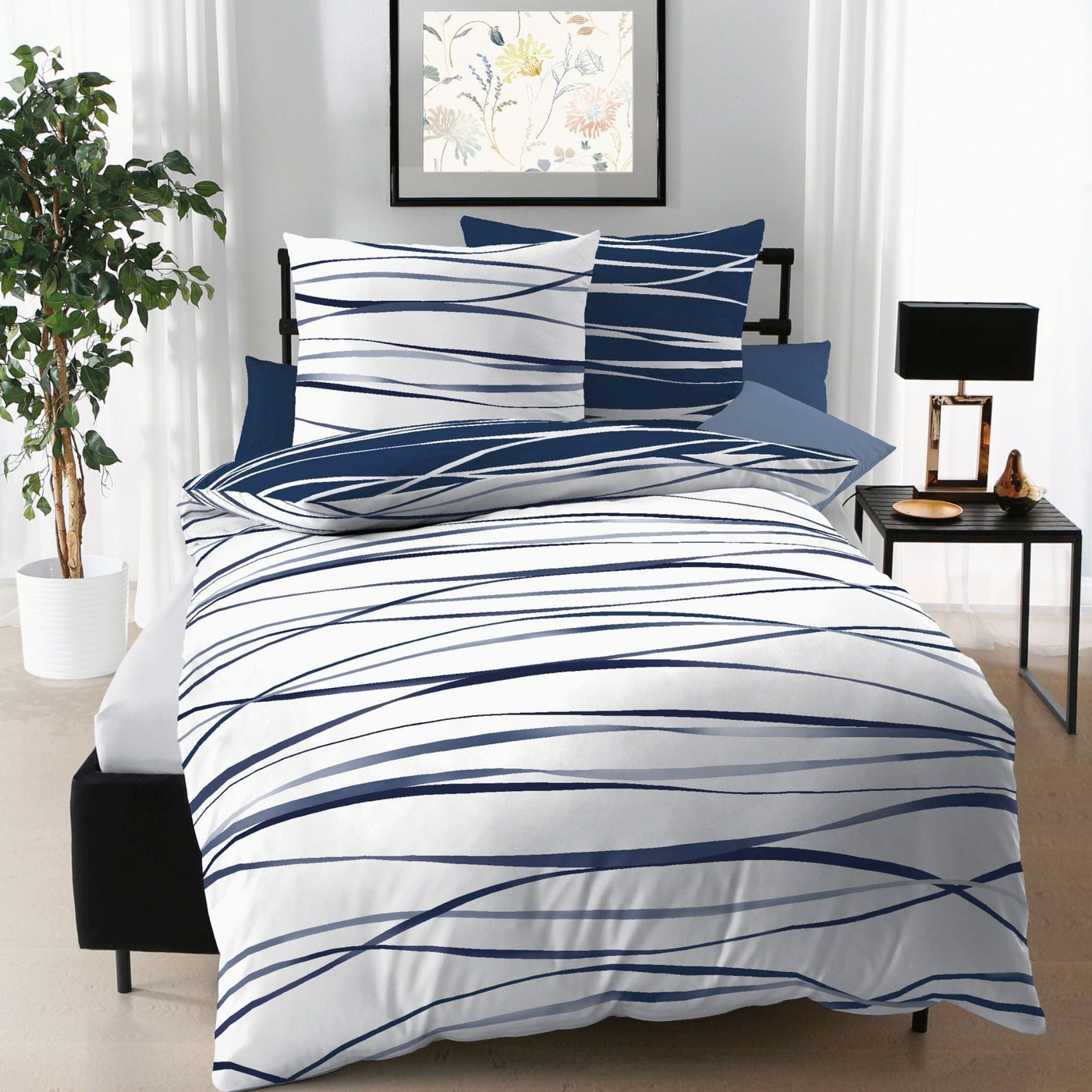 Kaeppel Mako Satin Wende Bettwäsche Wellen #farbe_marine